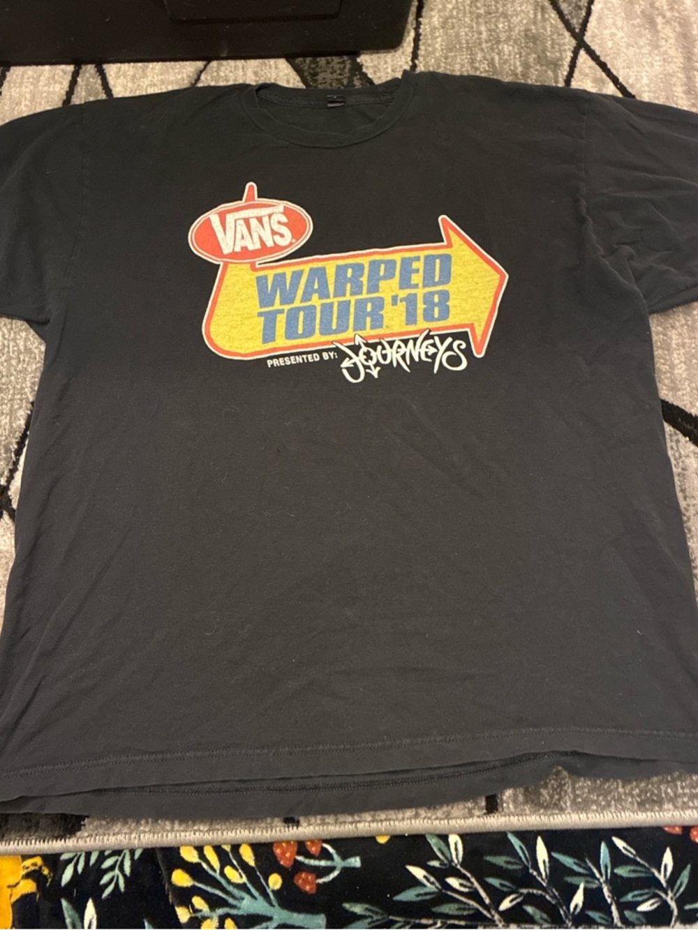 Vans Black Tee with Yellow Red and Blue Arrow Graphic